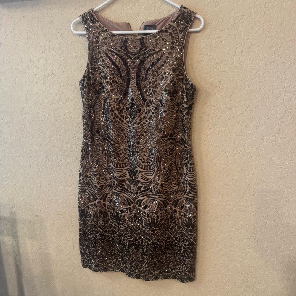 Vince Camuto Black and Gray Sheath Mini Dress